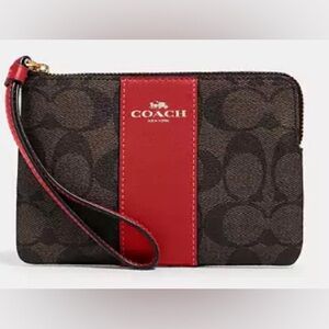 Coach Gold/Brown 1941 Red Corner Zip Wristlet